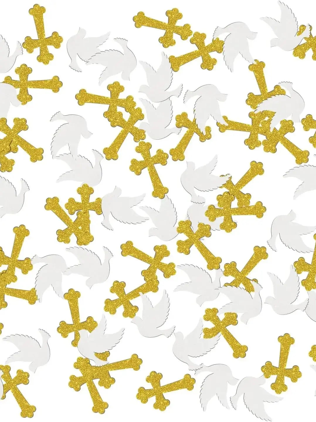 100PCS Glitter Cross & Dove Confetti – Elegant Wedding, Baptism & Birthday Religious Party Decorations