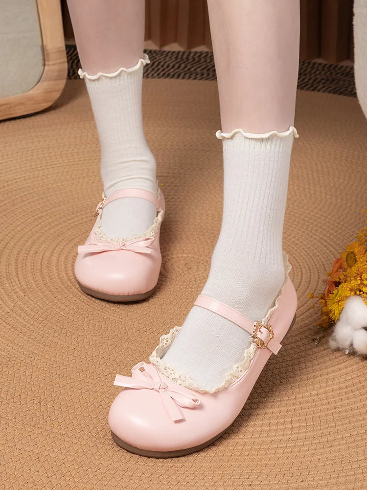 Women’s Mary Janes Flats – Pink & White Round Toe Lolita Ballet Shoes with Buckle Strap, Spring Autumn Plus Size