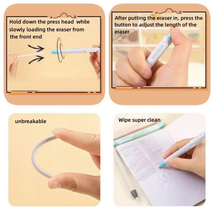 Retractable Pencil Eraser — Rubber Eraser for Writing Correction, School & Office Supplies