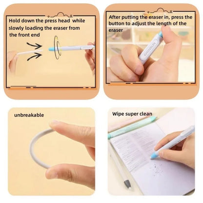 Retractable Pencil Eraser — Rubber Eraser for Writing Correction, School & Office Supplies