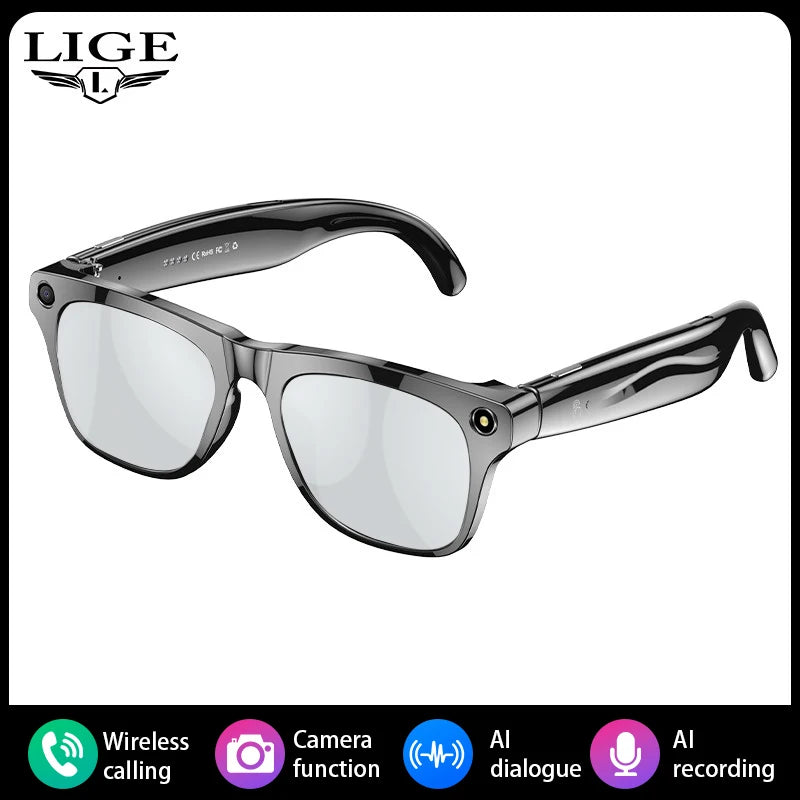AI Smart Glasses with Camera — Bluetooth Calls, Voice Assistant, Navigation, Waterproof Smart Sports Wearable