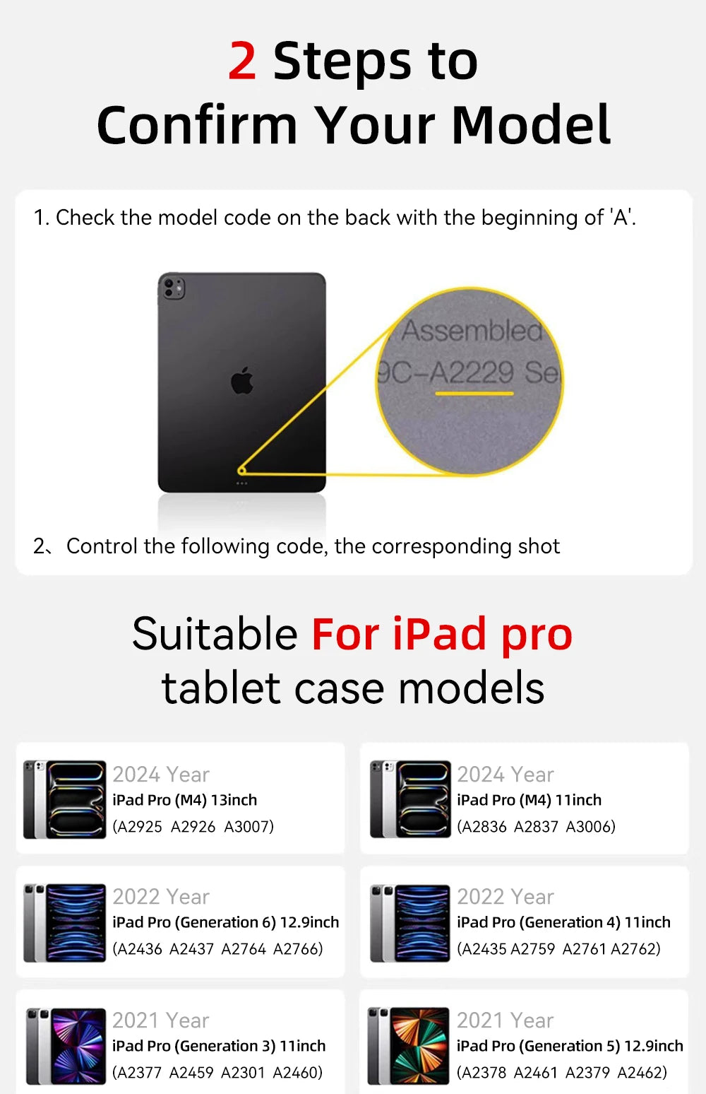 Smart Case with Pen Holder for iPad Air 5/6, Pro 11/12.9, Mini 6/7 – Compatible with 9.7" to 13" Models