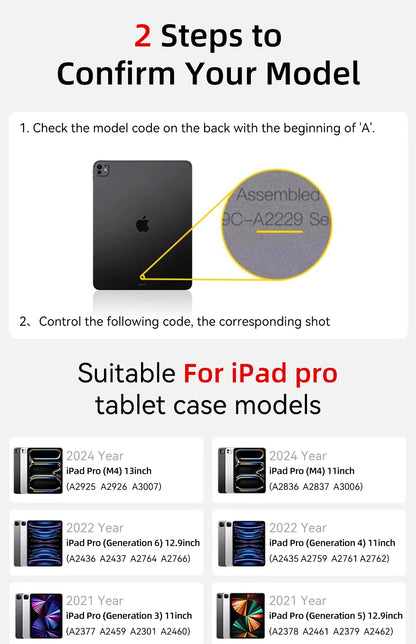 Smart Case with Pen Holder for iPad Air 5/6, Pro 11/12.9, Mini 6/7 – Compatible with 9.7" to 13" Models