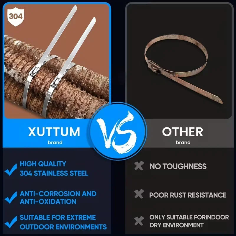 20-Pack 10-Inch Stainless Steel Zip Ties – Rustproof Heavy-Duty Cable Ties for Automotive, Machinery, and Outdoor Use