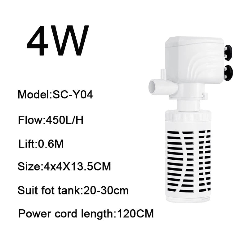 3 in 1 Aquarium Filter Pump – Silent Submersible Air Oxygen Aerator, Water Changer & Wave Maker, 220