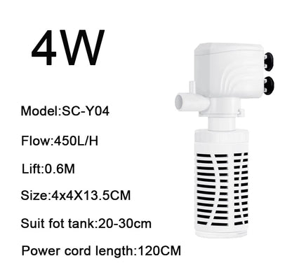 3 in 1 Aquarium Filter Pump – Silent Submersible Air Oxygen Aerator, Water Changer & Wave Maker, 220