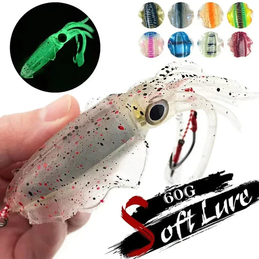 ZUKIBO Soft Squid Fishing Lure - Luminous UV Octopus Jig Bait for Deep Sea Boat Trolling