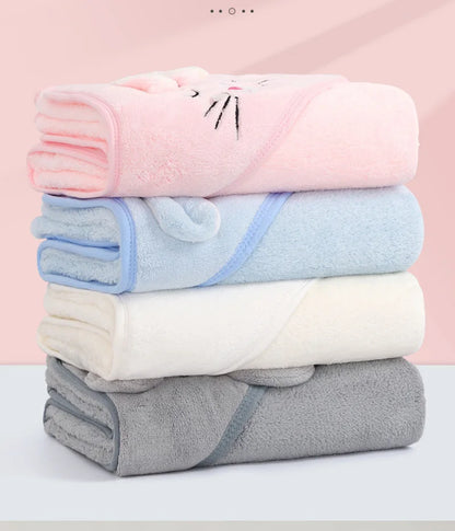 0-3 Years Unisex Baby Bathrobe – Flannel Hooded Cape, Cartoon Design, Newborn Shower Gift, Swaddling Bath Towel for Boys & Girls