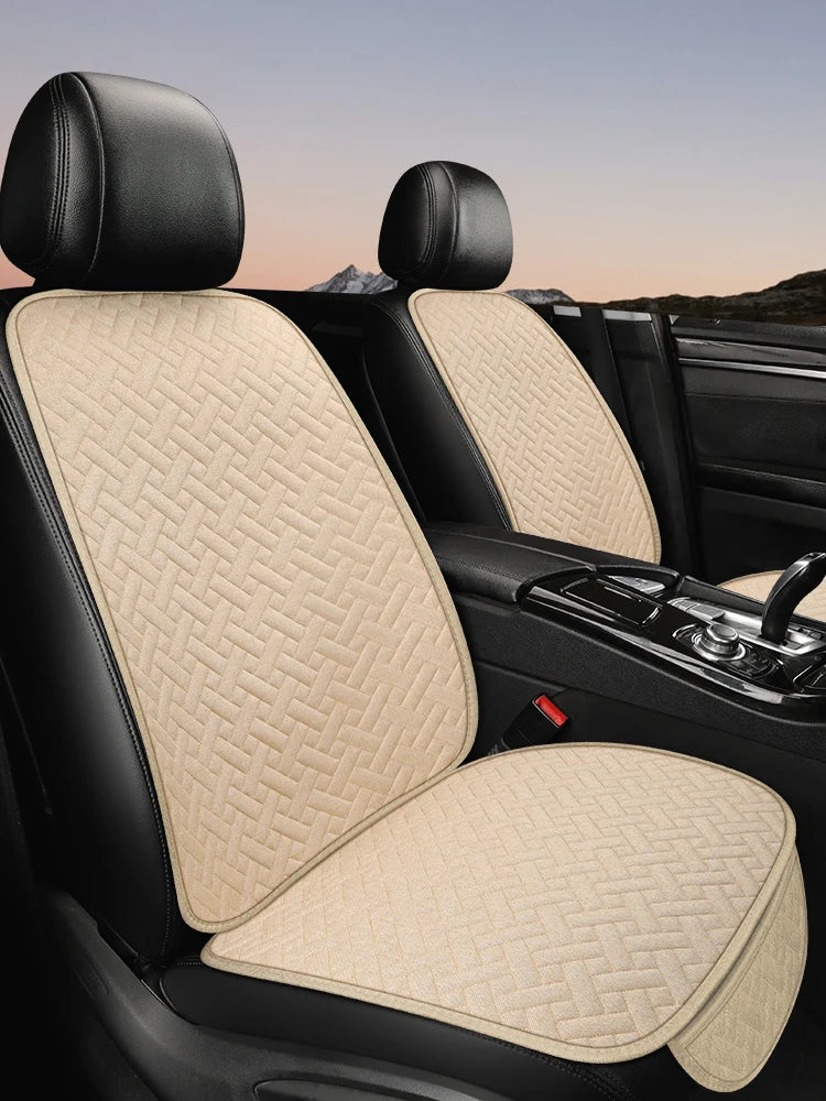 Universal Linen Car Seat Cushion - All-Season Woven Pattern Anti-Slip & Wear-Resistant Seat Cover Set