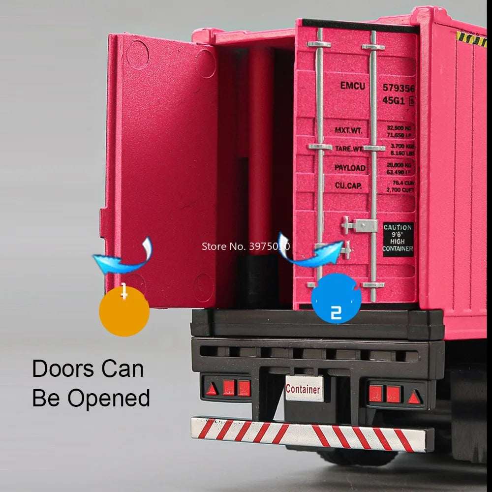 1:50 Diecast Transport Truck Model — Alloy Container Trailer with Doors, Light & Sound, Miniature Toy Gift for Kids