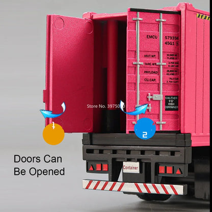 1:50 Diecast Transport Truck Model — Alloy Container Trailer with Doors, Light & Sound, Miniature Toy Gift for Kids
