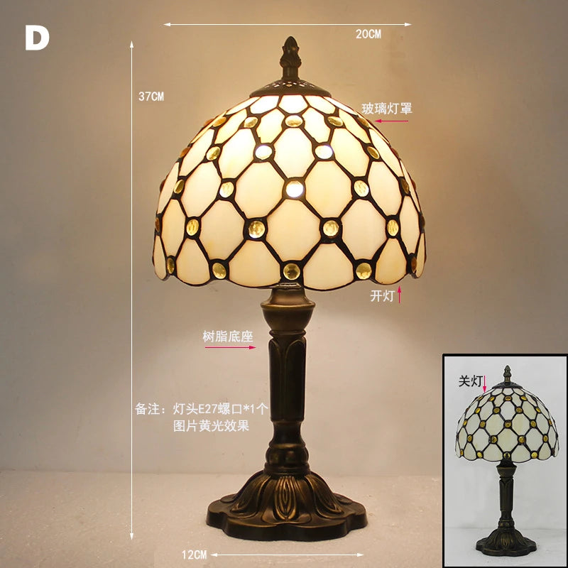 Retro Stained Glass Table Lamp – Colorful E27 Art Lampshade, Mediterranean Baroque Style Bedside Bedroom Décor Light