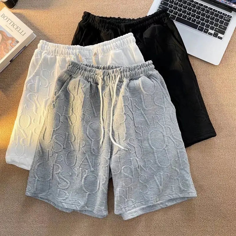 Men's Waffle Casual Shorts - Loose Wide-Leg Running, Beach & Cargo Shorts with Drawstring Waist