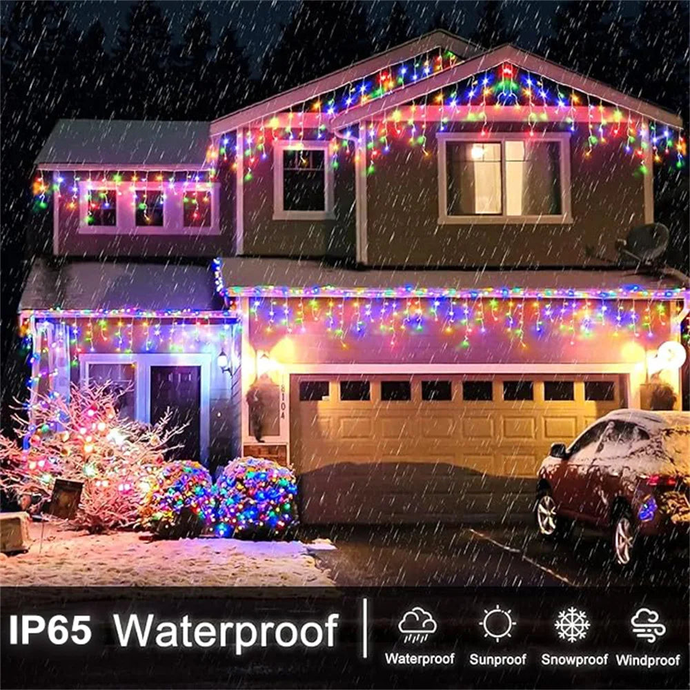 162/96 LED Solar Icicle Christmas Lights – Outdoor Waterproof Fairy Lights with 8 Modes for Home, Party & Holiday Decoration