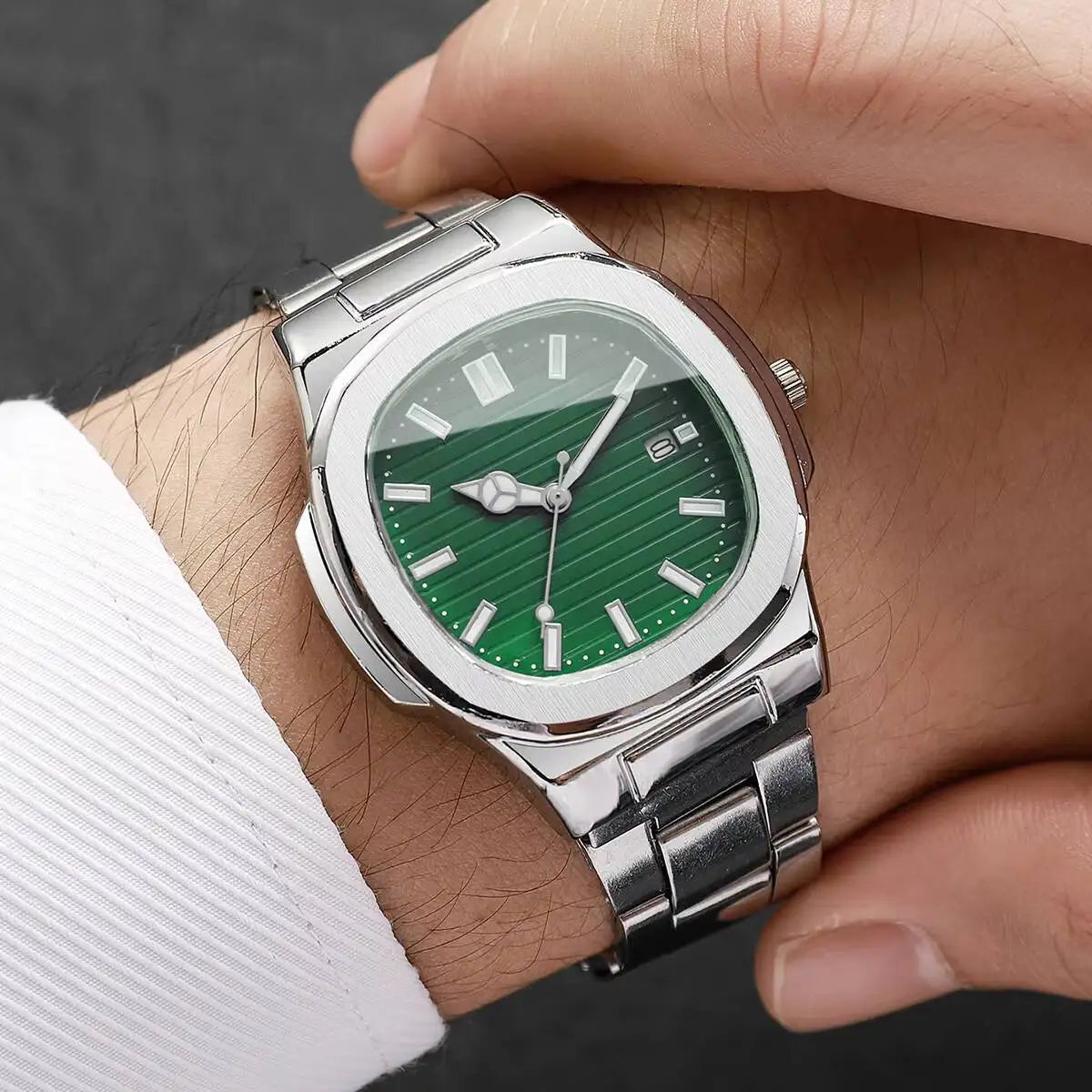 Luxury Men’s Business Watch - Square Dial Stainless Steel Quartz Watch with Calendar