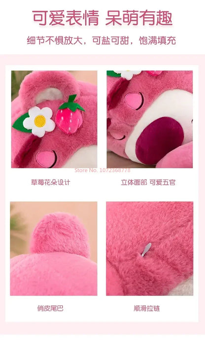 New Disney Kawaii Toy Story Lotso Bear Plush Pillow – Strawberry Sofa Stuffed Toy for Kids & Birthday Gift
