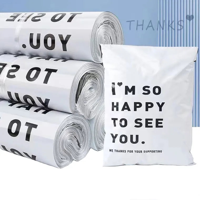 INPLUSTOP 50PCS White Thick Express Bags – Waterproof Clothing Packaging with "THANKS" Print, Courier Envelope Pouches