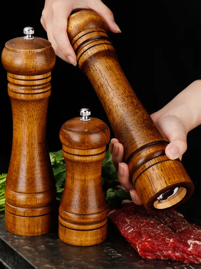 Solid Wood Salt and Pepper Grinder Set: 5", 8", 10" - Adjustable Ceramic Grinder, Kitchen Cooking Tools