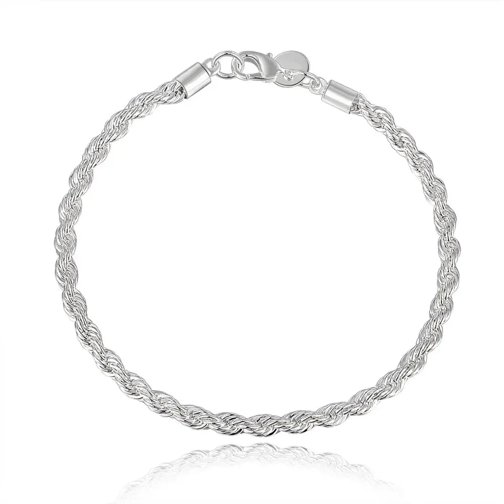 Charm 925 Sterling Silver Accessories — 4MM Rope Chain Necklace & Bracelet Set (40–60cm) for Men & Women, Fashion Wedding Gift Jewelry