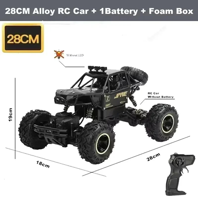 1:12/16 RC Off-Road Truck – 4WD Remote Control Car with Metal Shell & LED Lights for Kids