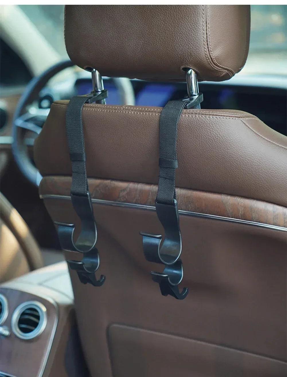 2PCS Car Back Seat Hooks — Multi-Function Headrest Hangers for Umbrella, Bags & Auto Interior Storage