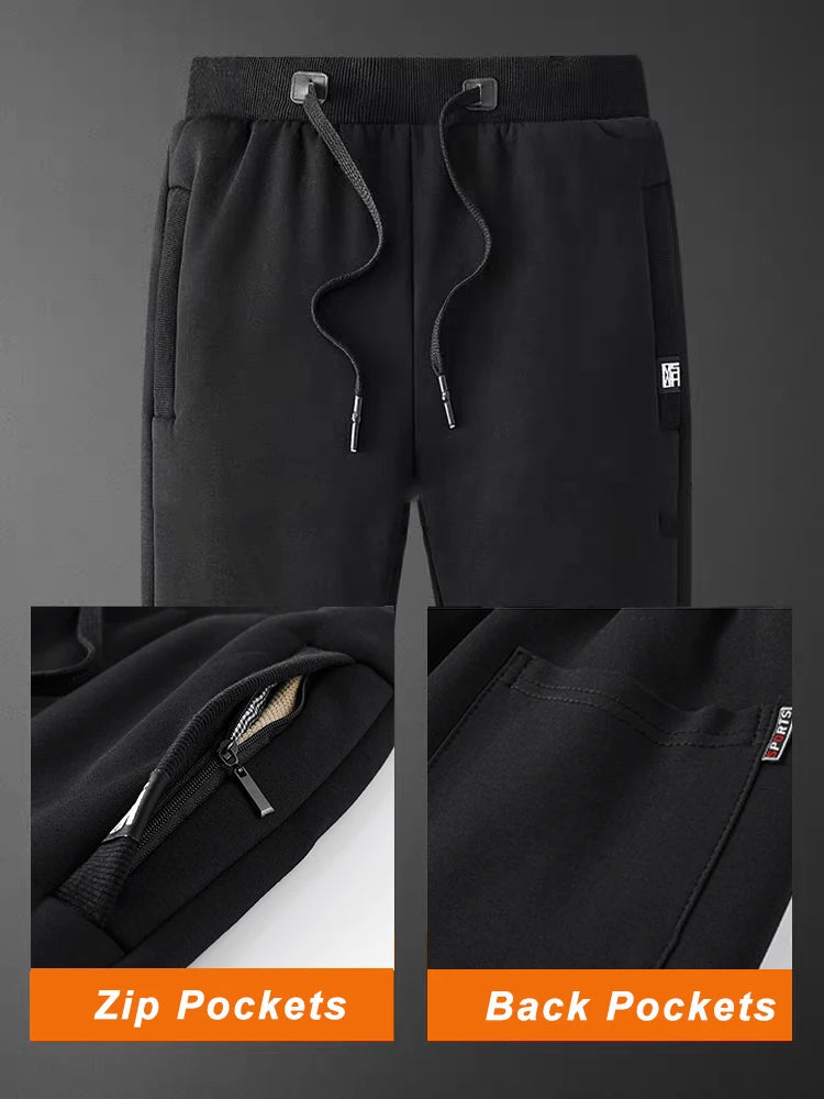 Winter Men’s Fleece Sweatpants — Thick Warm Joggers with Zip Pockets, Cotton Casual Track Pants, Plus Size 6XL-8XL