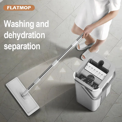 Magic Floor Mop: Squeeze Mop with Rotating Flat Bucket - Effortless Floor Cleaning Solution for Home & Housekeeping