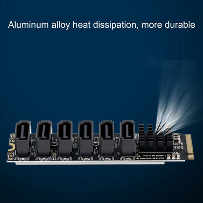 M.2 to SATA 3.0 Adapter Card — 6Gbps High-Speed ASM1166 PCIe to SATA Expansion Card with Smart Indicator