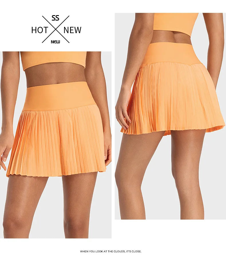 Women's High-Waist Tennis Skirt with Pockets - Quick Dry, Pleated Sports Skort for Yoga and Tennis