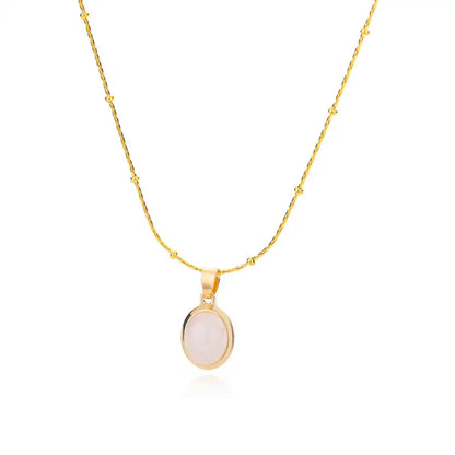 Fashion Opal Oval Necklace for Women – Gold Stainless Steel Pendant, Aesthetic Wedding Jewelry Gift