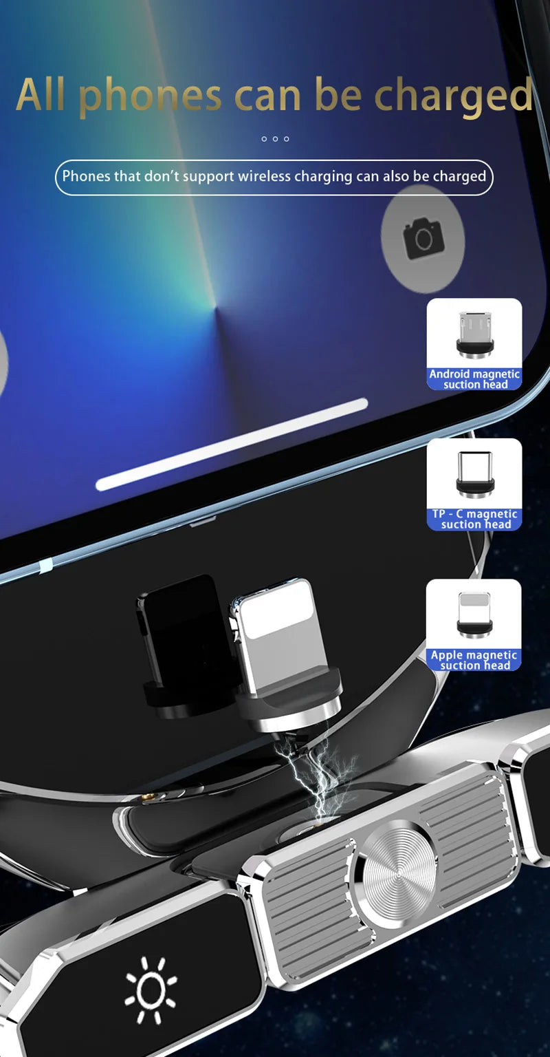 Car Magnetic Cell Phone Holder & Wireless Charger - 360° Rotatable Mount for iPhone 14, Xiaomi, GPS Support