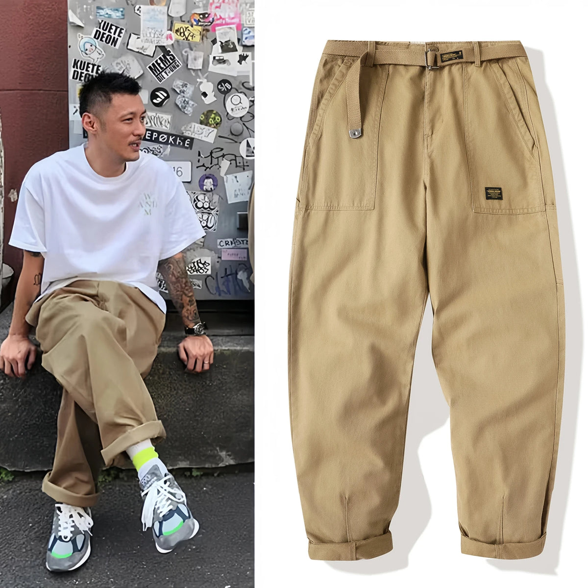 Men's Retro Workwear Cargo Pants - Straight-Leg Baggy Casual Trousers