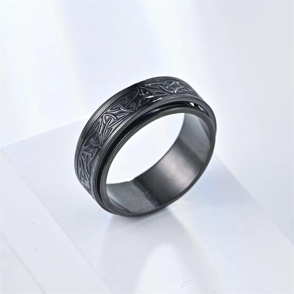 Viking Celtic Knot Rune Ring for Men - Rotating Stainless Steel Anti-Stress & Anxiety Relief Spinning Ring (Anillo Antiestres)