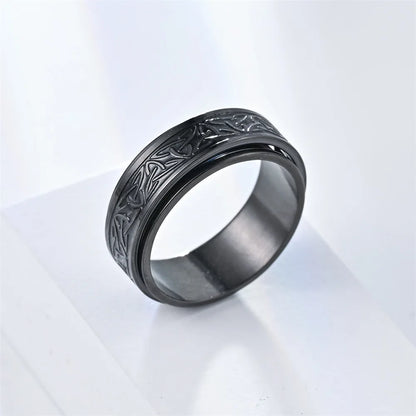 Viking Celtic Knot Rune Ring for Men - Rotating Stainless Steel Anti-Stress & Anxiety Relief Spinning Ring (Anillo Antiestres)