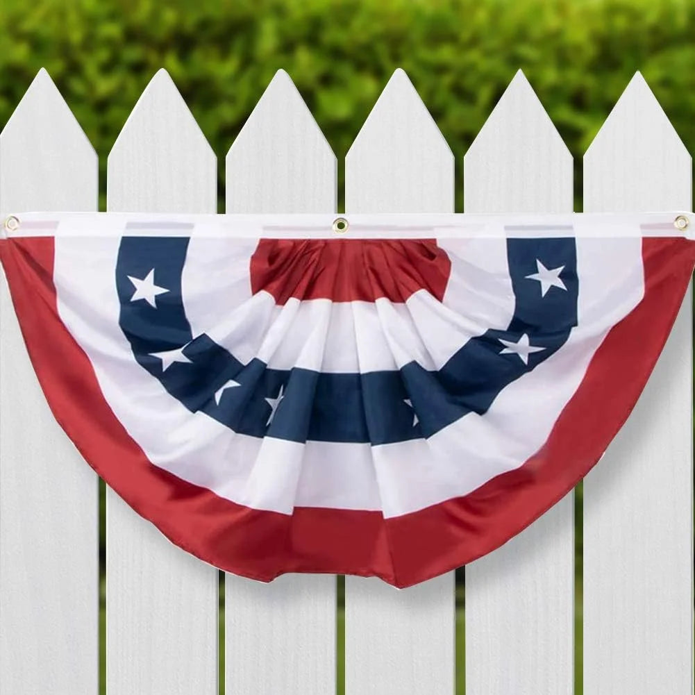 3x6 Ft American Pleated Fan Flag – USA Patriotic Half Fan Bunting Banner for Independence Day & Outdoor Decorations