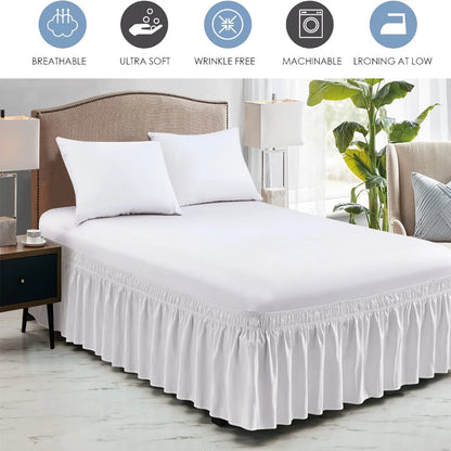 Elastic Wrap Around Bed Skirt – Wrinkle, Fade & Shrink Resistant Easy Fit Dust Ruffle for Adjustable Beds