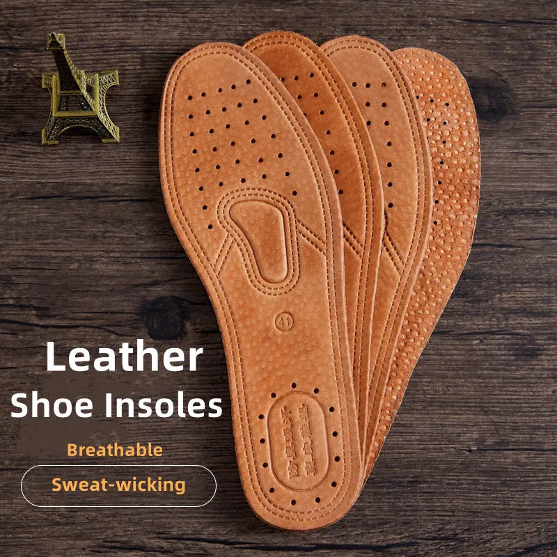 Real Cowhide Leather Insoles – Soft, Breathable, Anti-Slip Shock Absorbing Shoe & Boot Inserts