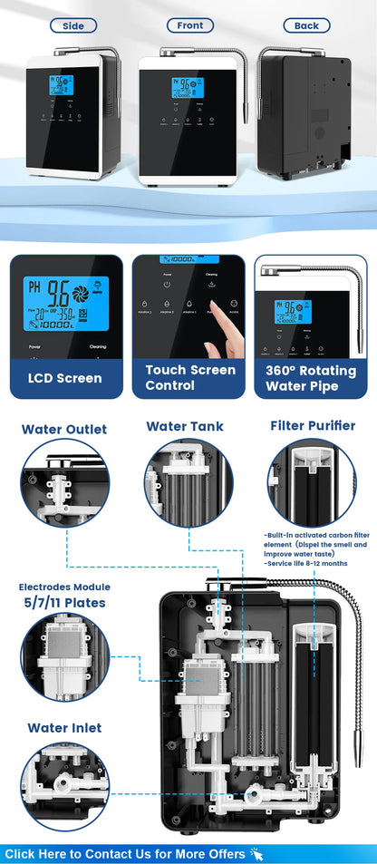 11-Plate Platinum Alkaline Water Ionizer Machine — Household PH 4.5~10.5 Acid & Alkaline Water Generator