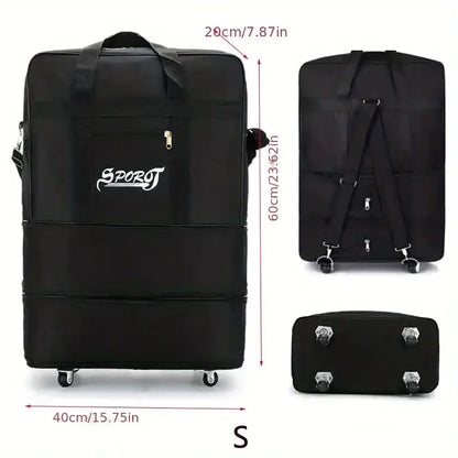 Foldable Trolley Travel Bag with Wheels – Expandable Black Luggage for Men & Women, Ideal for Weekend Trips & Overnight Travel