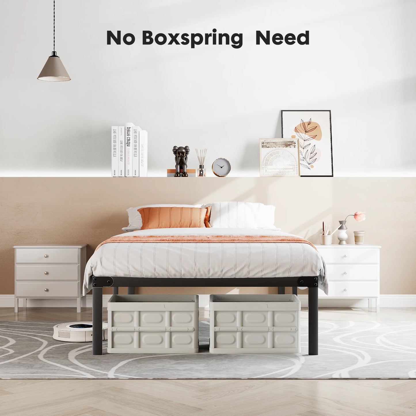 Metal Bed Frame with Storage – Twin, Full, Queen & King Size Platform with Steel Slat Support 350lbs