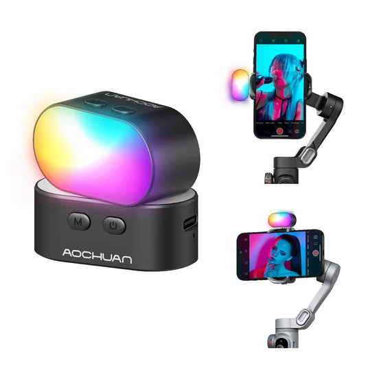 AOCHUAN RGB Magnetic Fill Light for Gimbal - LED Video Photography Light with 3 Brightness Levels & 7 Color Adjustments for Phone Selfie & Live