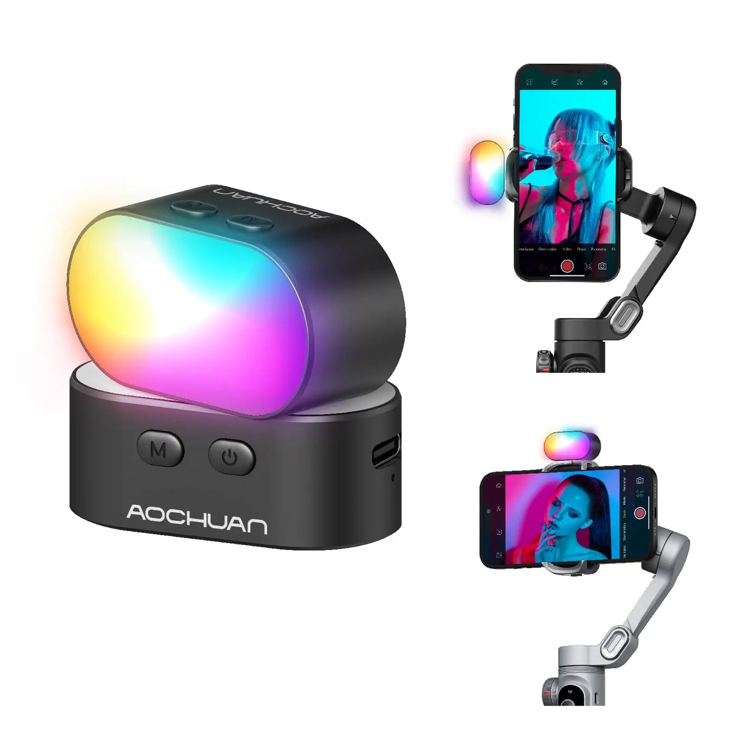 AOCHUAN RGB Magnetic LED Fill Light – Adjustable Brightness & Colors for Phone, Selfie, Live, & Video Photography