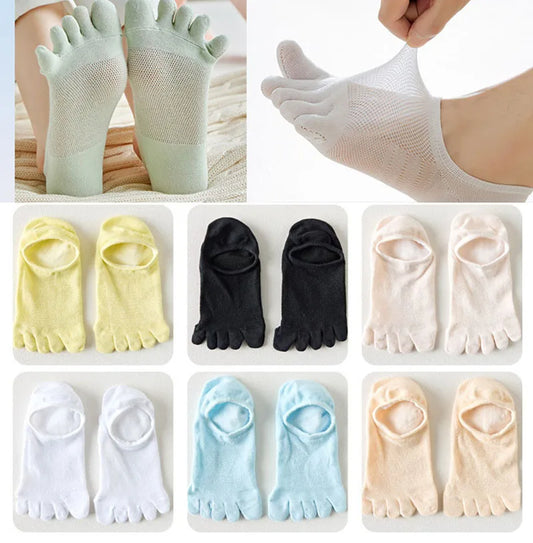 Men & Women Five-Finger Toe Socks – Breathable Mesh No-Show Ankle Sports Socks, Sweat-Absorbing Cotton Short Boat Socks