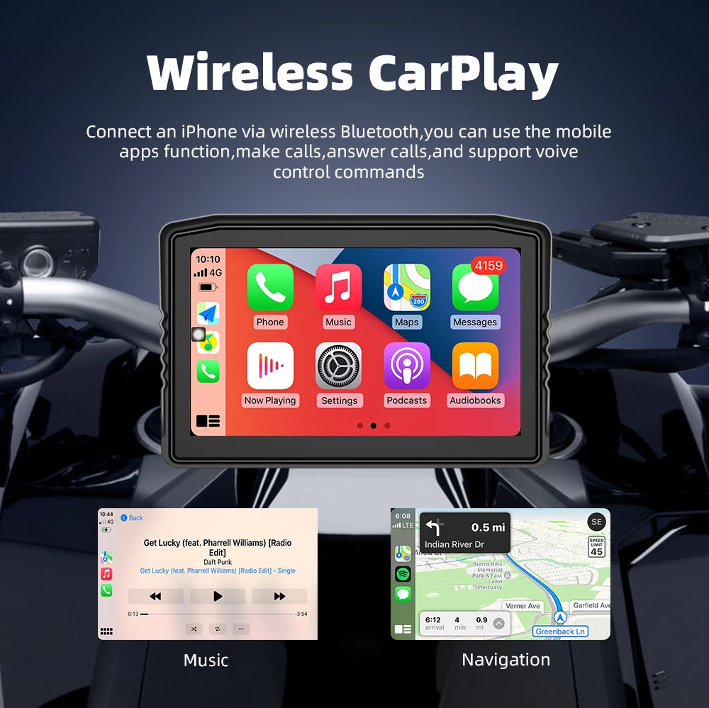 EKIY 6.25" Portable Digital Dashboard with Wireless CarPlay & Android Auto GPS Navigation - Anti-Theft Removable Screen for Motorcycle   2/2