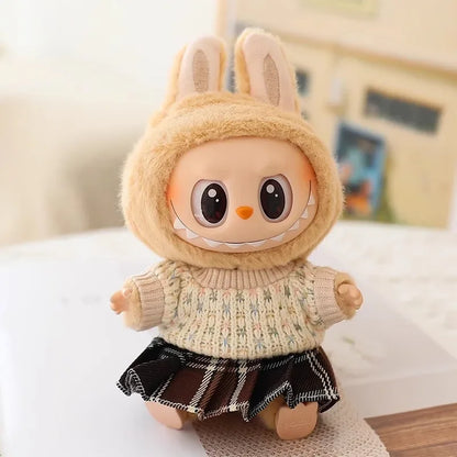 17cm Labubu Doll Clothes Set - Macaron Doll Outfit with JK Pleated Skirt, Camera & Shoes