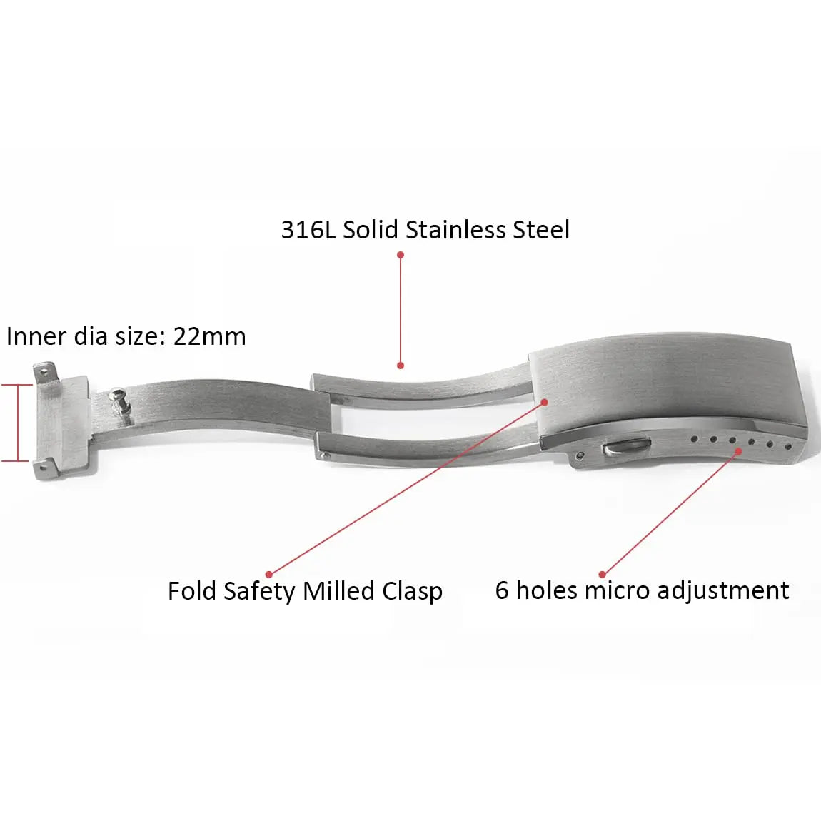 Watchdives Stainless Steel Watch Clasp – 16mm/18mm/20mm/22mm Folding Safety Milled Deployant Replacement Buckle