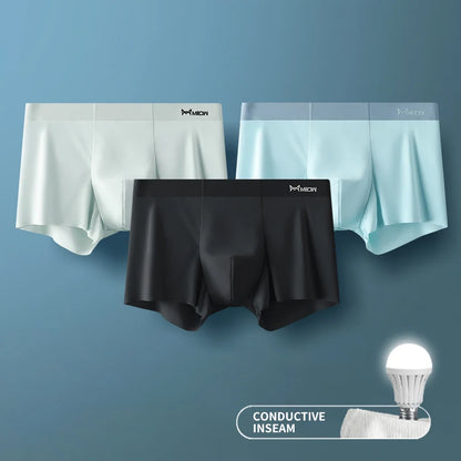 MiiOW 3-Piece Ice Silk Men's Boxer Briefs - Seamless Anti-Static Metal Fiber Comfort Underwear