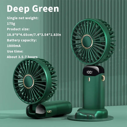 Handheld Mini Fan – 3000mAh Foldable Portable Desk & Neck Hanging Fan with 5 Speeds, USB Rechargeable & Phone Stand Display