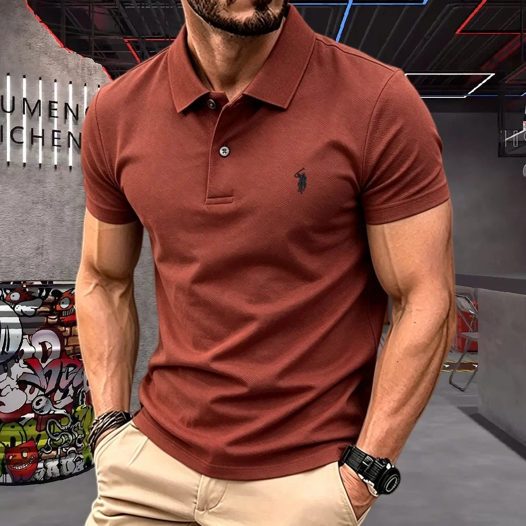 Men's 100% Cotton Luxury Polo Shirt - 2026 Summer Pony Embroidered Golf Casual Top