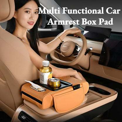 Auto Center Console Armrest Cushion Heightening Pad – All-Season Car Armrest Pillow with Dual Cup Holders & Comfort Cover